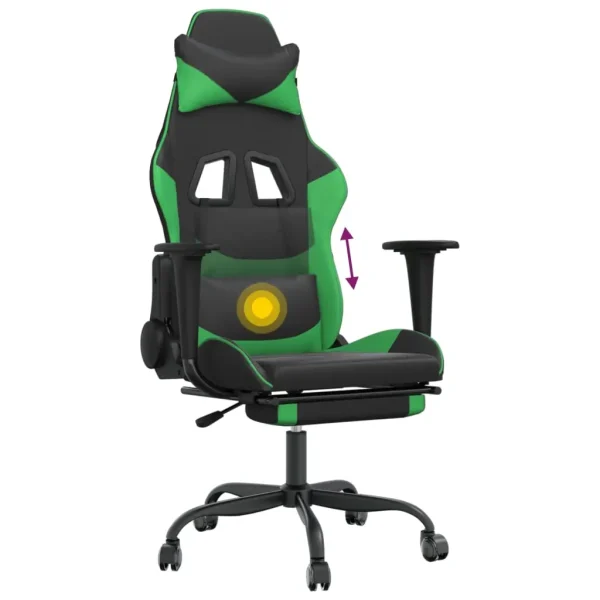 vidaXL Massage Gaming Chair with Footrest Black&Green Faux Leather - Image 8