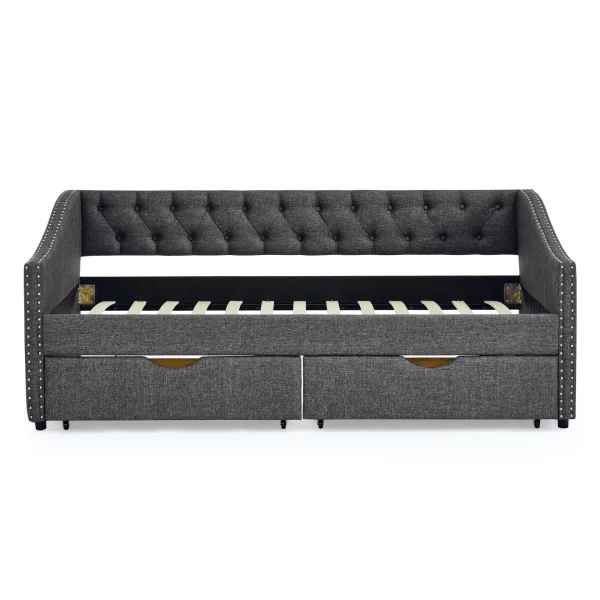 Twin Size Daybed with Drawers Upholstered Tufted Sofa Bed, with Button on Back and Copper Nail on Waved Shape Arms(81.5''x4''x30.5'') - Image 6