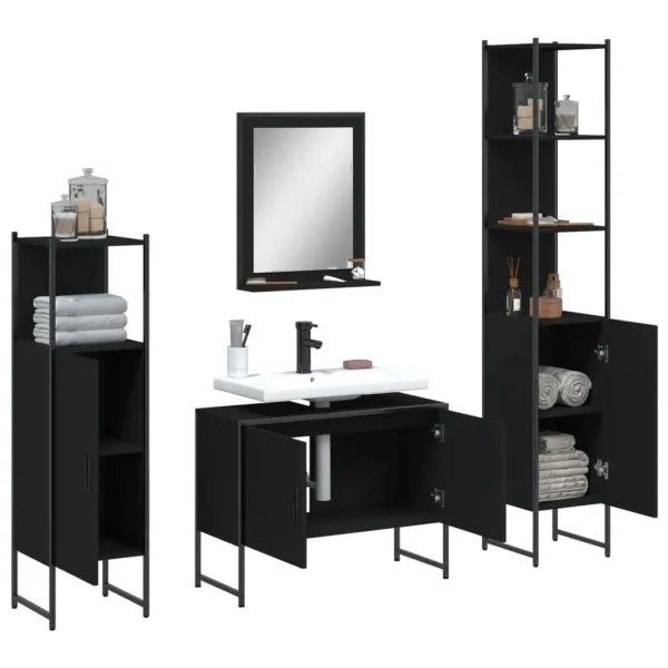 vidaXL 4 Piece Bathroom Cabinet Set Black Engineered Wood - Image 4