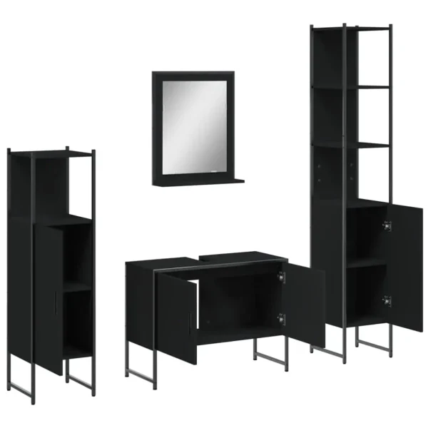 vidaXL 4 Piece Bathroom Cabinet Set Black Engineered Wood - Image 5