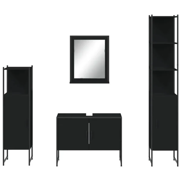 vidaXL 4 Piece Bathroom Cabinet Set Black Engineered Wood - Image 6
