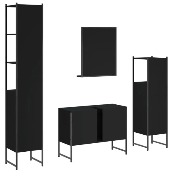 vidaXL 4 Piece Bathroom Cabinet Set Black Engineered Wood - Image 8