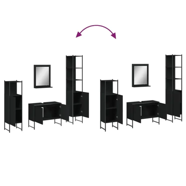 vidaXL 4 Piece Bathroom Cabinet Set Black Engineered Wood - Image 10