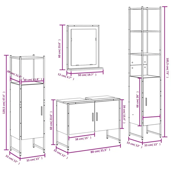 vidaXL 4 Piece Bathroom Cabinet Set Black Engineered Wood - Image 12