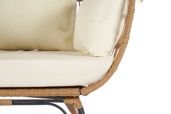 Wicker Egg Chair, Oversized Indoor Outdoor Lounger for Patio, Backyard, Living Room w/ 5 Cushions, Steel Frame, - Beige - Image 10